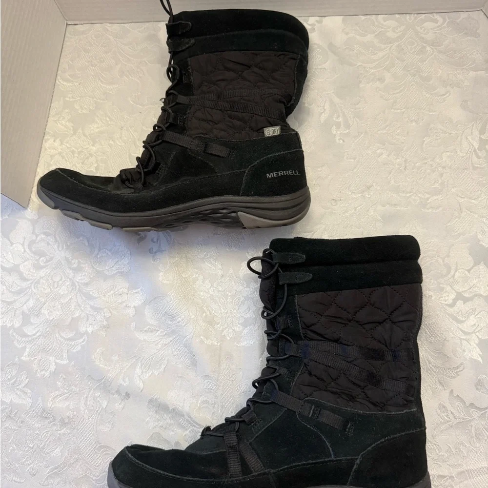 Merrell women’s 8 approach‎ tall waterproof leather quilted black boots J99128